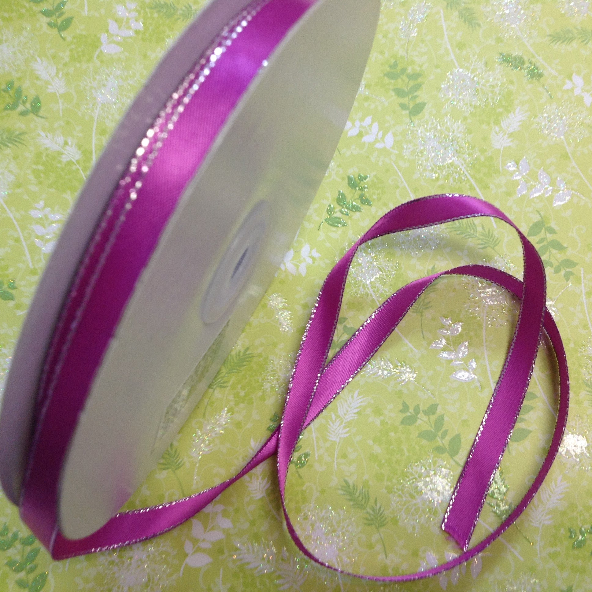 May Arts 1/4" SILVER EDGE SATIN Ribbon - Scrapbook Kyandyland