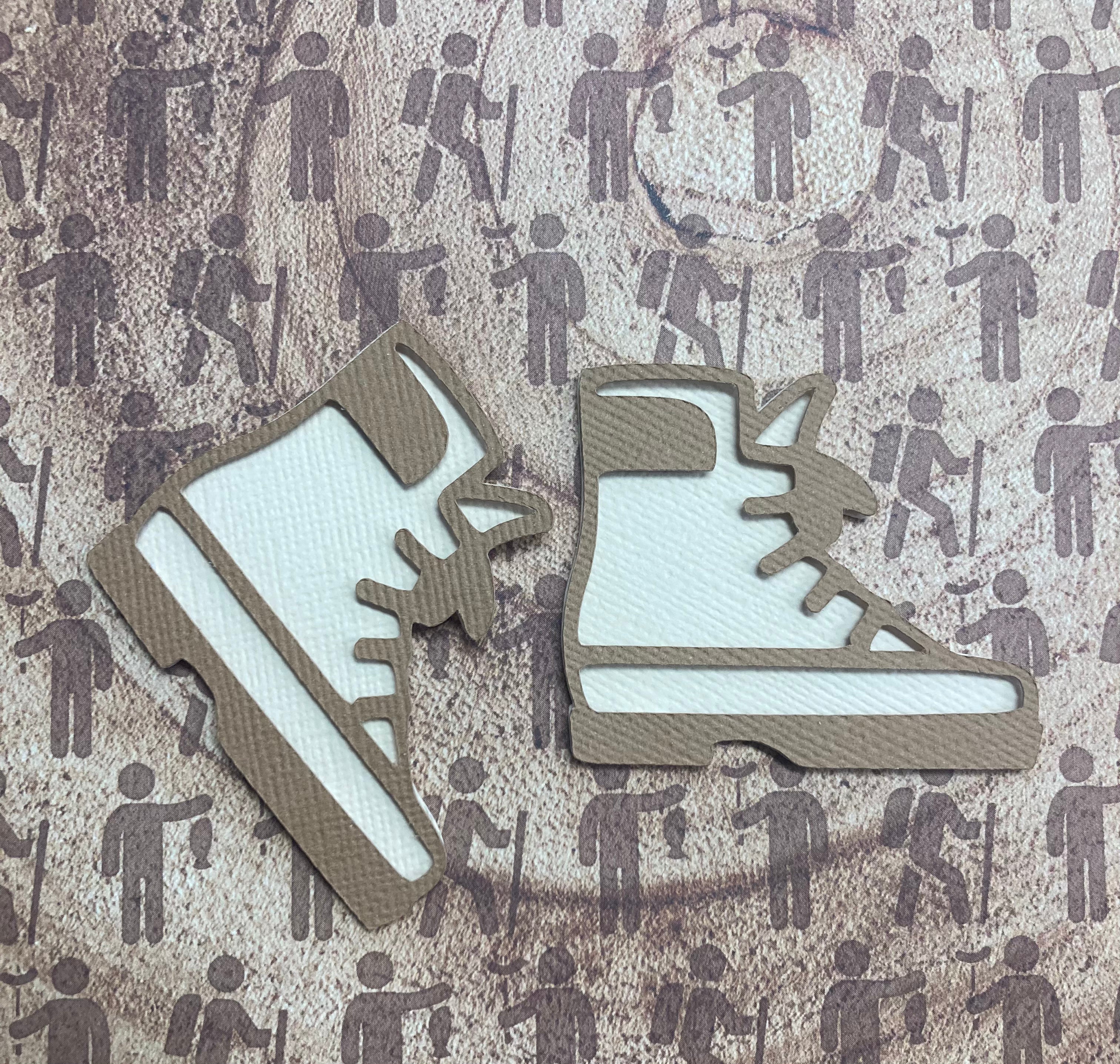 Scrapbooksrus Diecut HIKING BOOTS 2pc Camping Trail Die Cut Embellishment