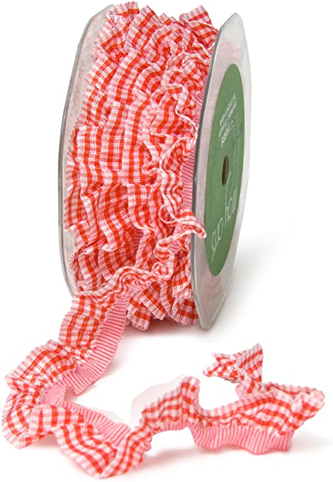 May Arts 3/4” RED PLAID RUFFLE Ribbon 1 yard yd