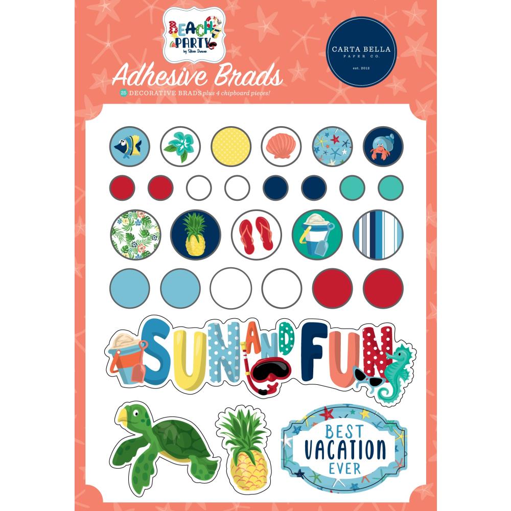 Carta Bella BEACH PARTY Adhesive Brads & 29pc