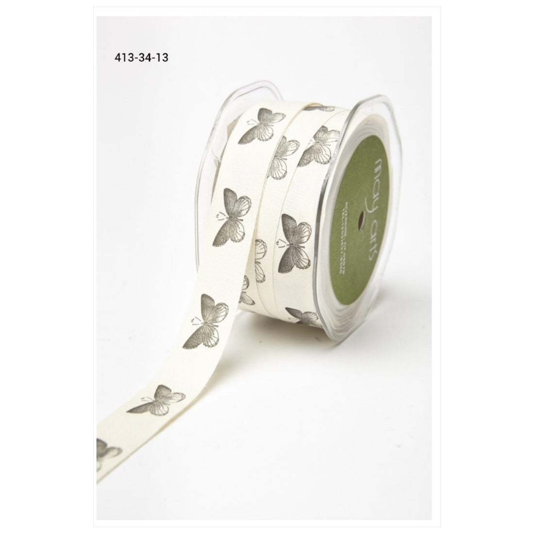 May Arts 3/4" Ivory Canvas Butterflies Ribbon 1 yard
