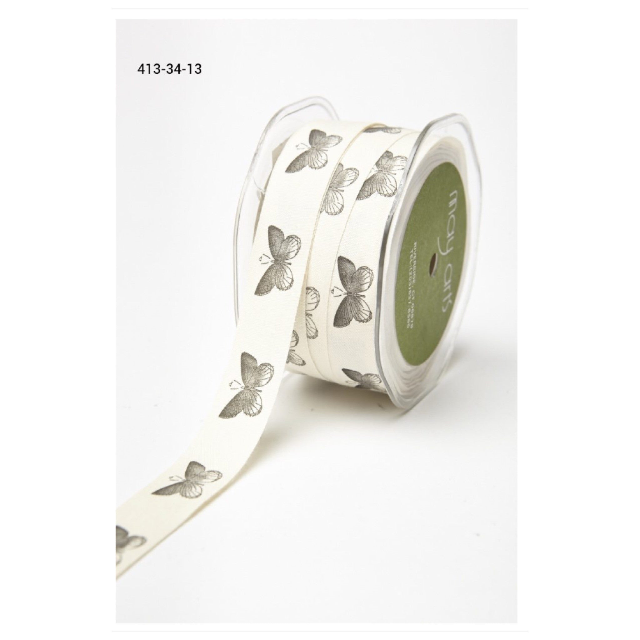 May Arts 3/4" Ivory Canvas Butterflies Ribbon 1 yard