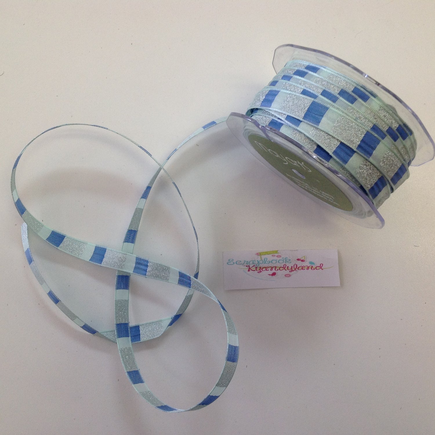 May Arts 3/8" GLITTERED SQUARES Ribbon Trim 1 yard yd - Scrapbook Kyandyland