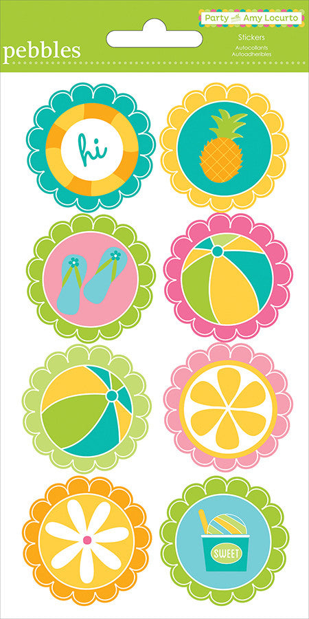 Pebbles Party Pool ROUND Stickers 8pc Scrapbooksrus
