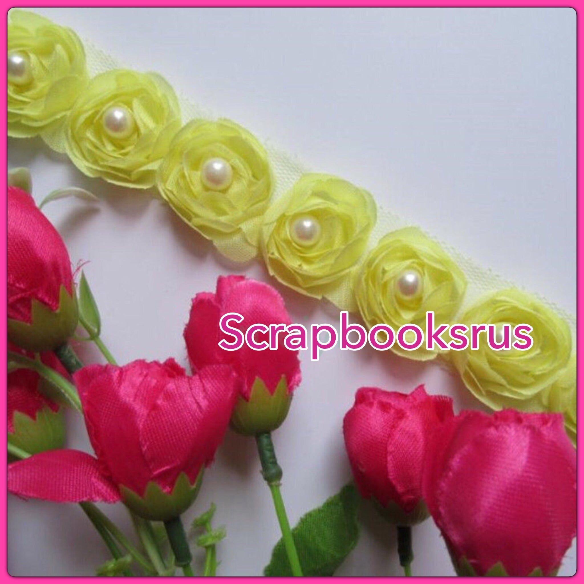 Yellow Fabric Ribbon Roses with Pearls @Scrapbooksrus Las Vegas