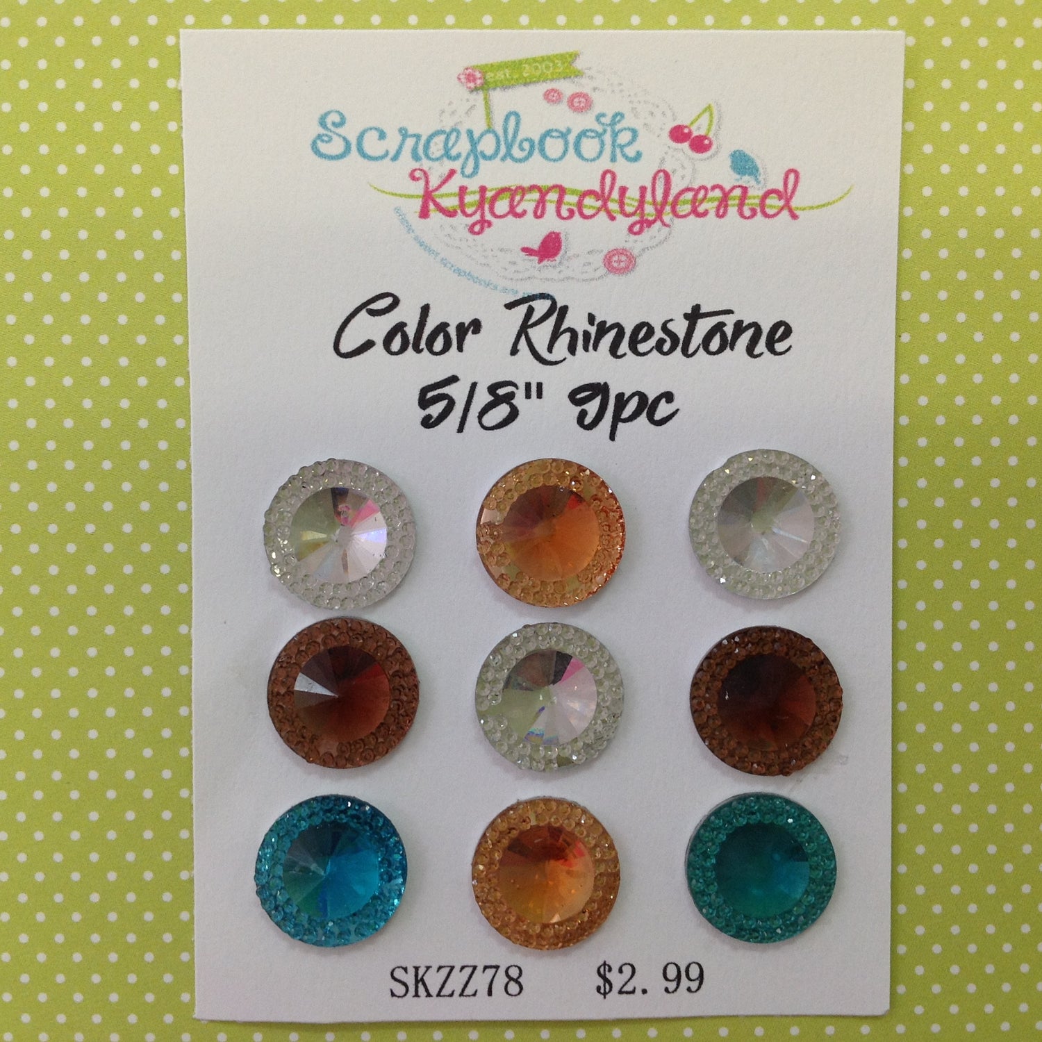 COLOR RHINESTONE Mixed Gems 9pc 5/8"