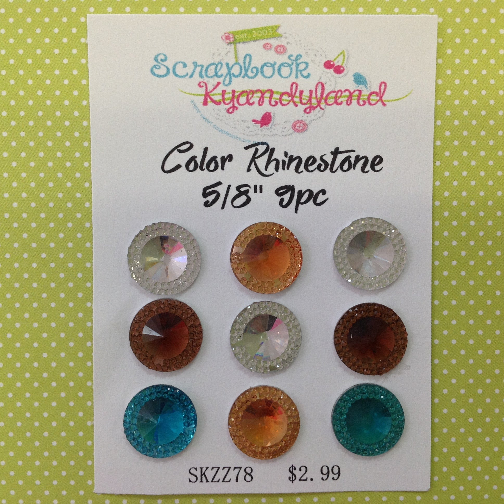 COLOR RHINESTONE Mixed Gems 9pc 5/8"