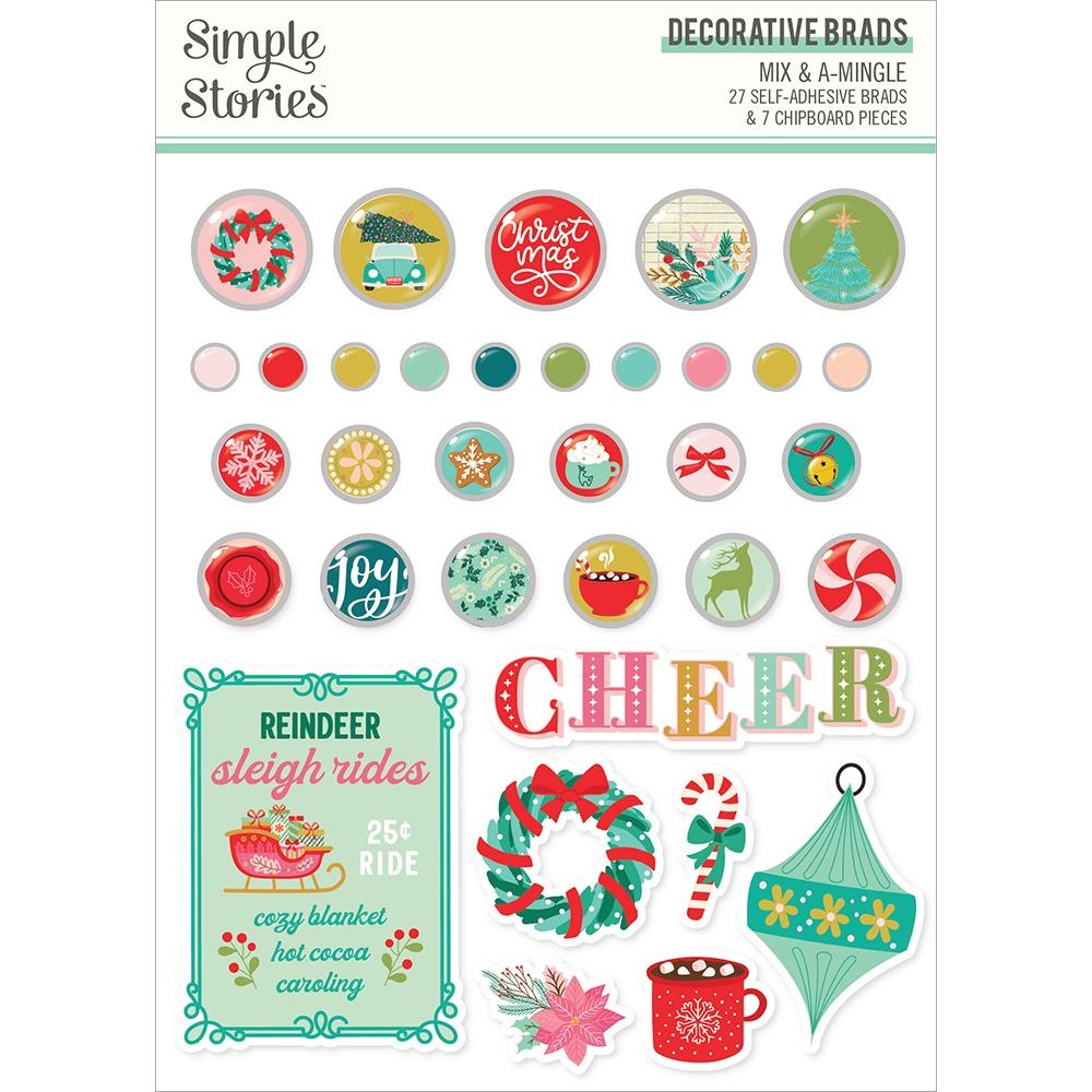 Simple Stories MIX & A-MINGLE Decorative Brads & Chipboard Pieces 34pc