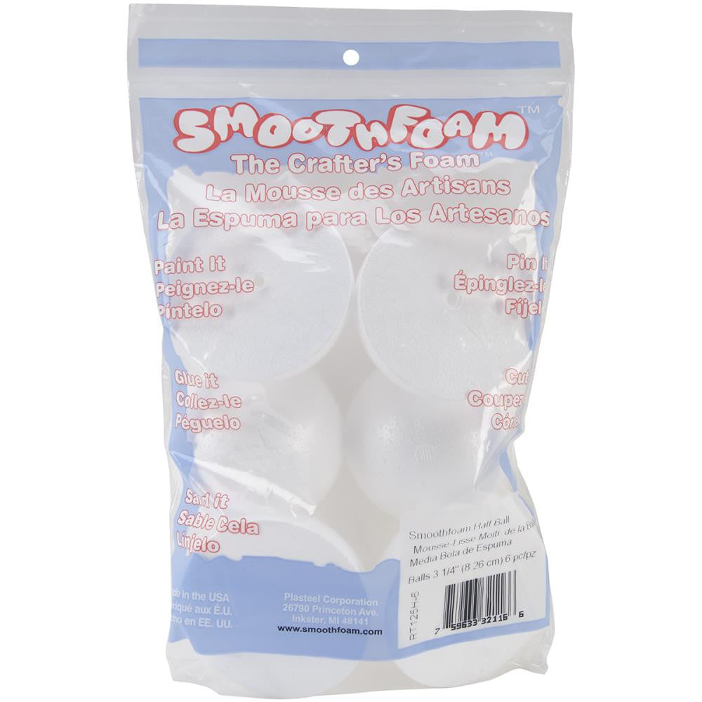 Plasteel Corp HALF BALLS Smooth Foam White 6pc 3 1/4" - Scrapbook Kyandyland