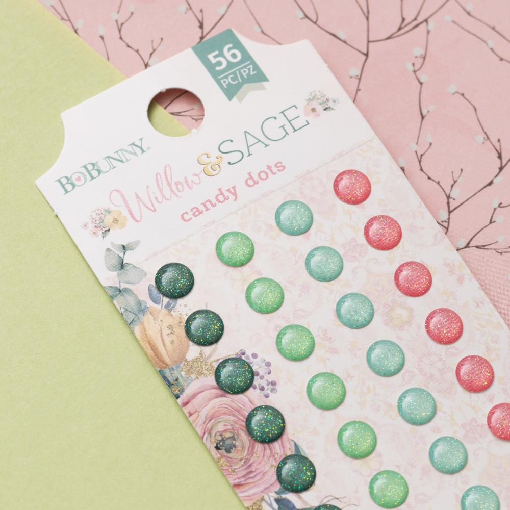 Bo Bunny Willow & Sage CANDY DOTS Glitter Enamel 56pc Scrapbooksrus