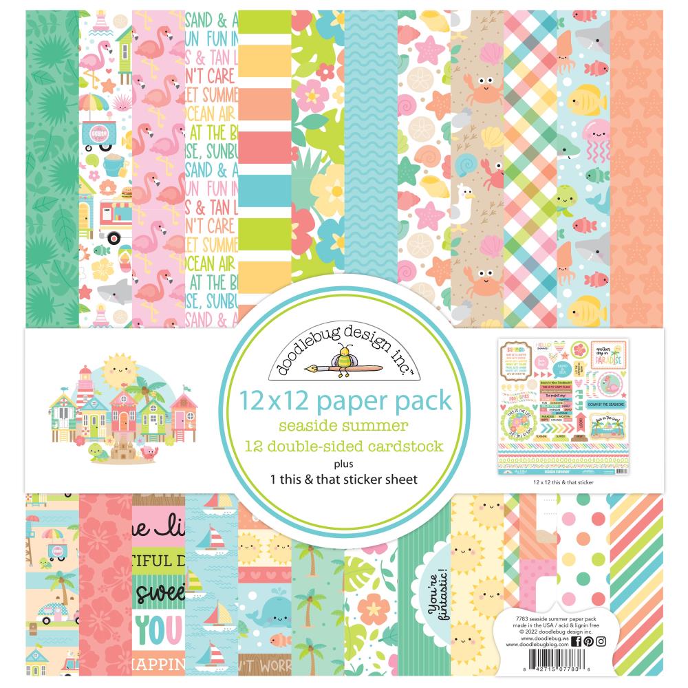 Doodlebug SEASIDE SUMMER Paper Pack 12"X12" 13pc