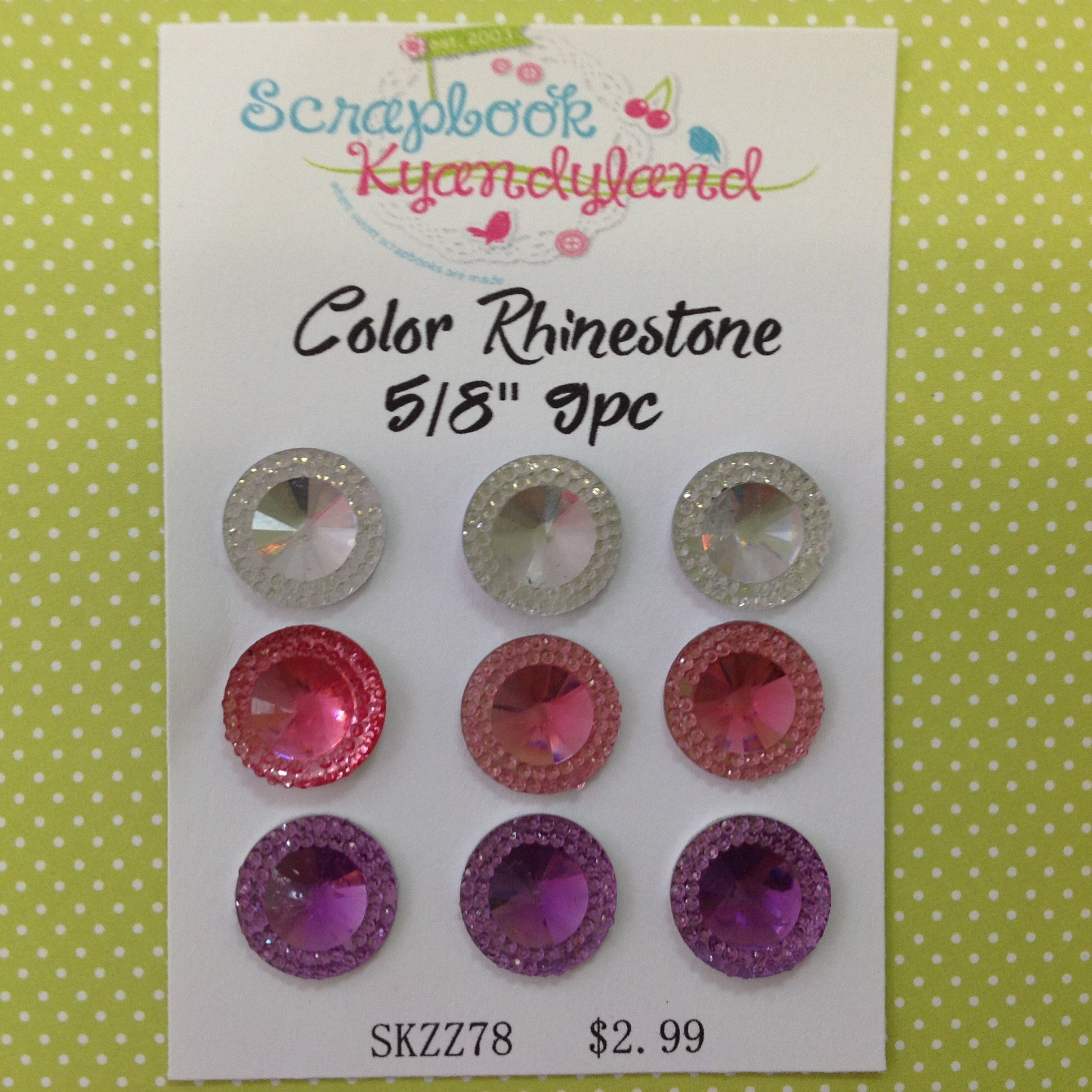 COLOR RHINESTONE Mixed Gems 9pc 5/8"