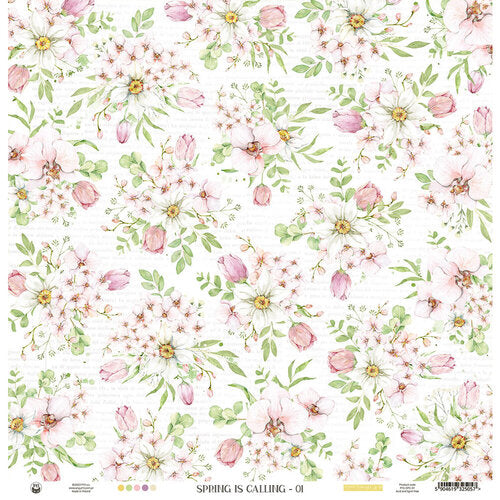 Asuka Studio Dusty Blue Floral NATURAL WREATH 12” x 12” Scrapbook Paper