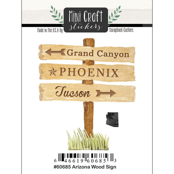 Mini Craft Stickers ARIZONA WOOD SIGN Grand Canyon Phoenix Tucson