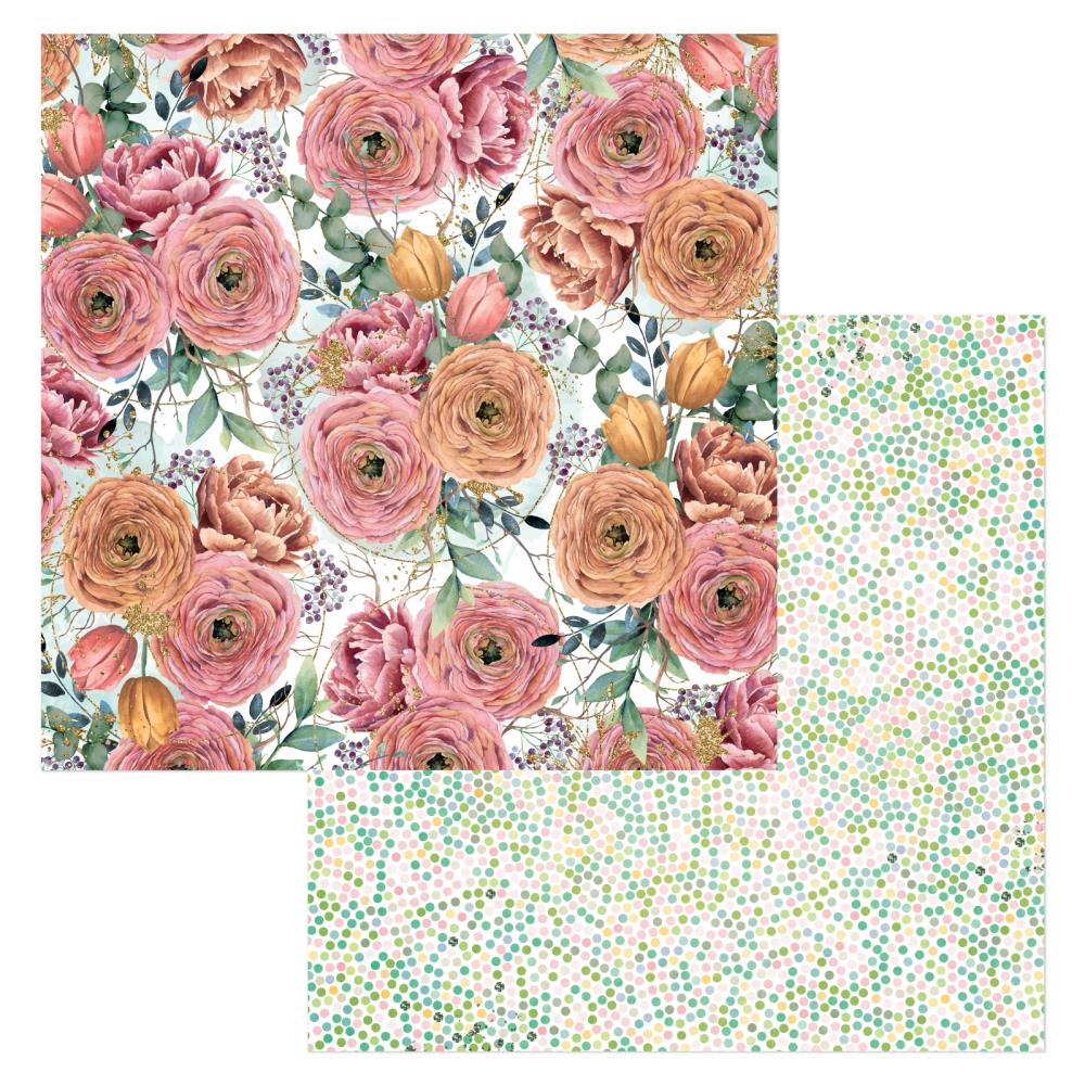 Bo Bunny Willow & Sage ROSES 12"X12" Scrapbook Paper Scrapbookrus