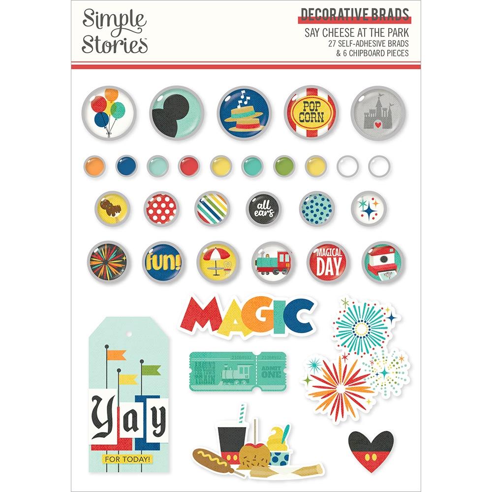 Simple Stories SAY CHEESE AT THE PARK Decorative Brads & Chipboard Pieces 33 pc Scrapbookrus