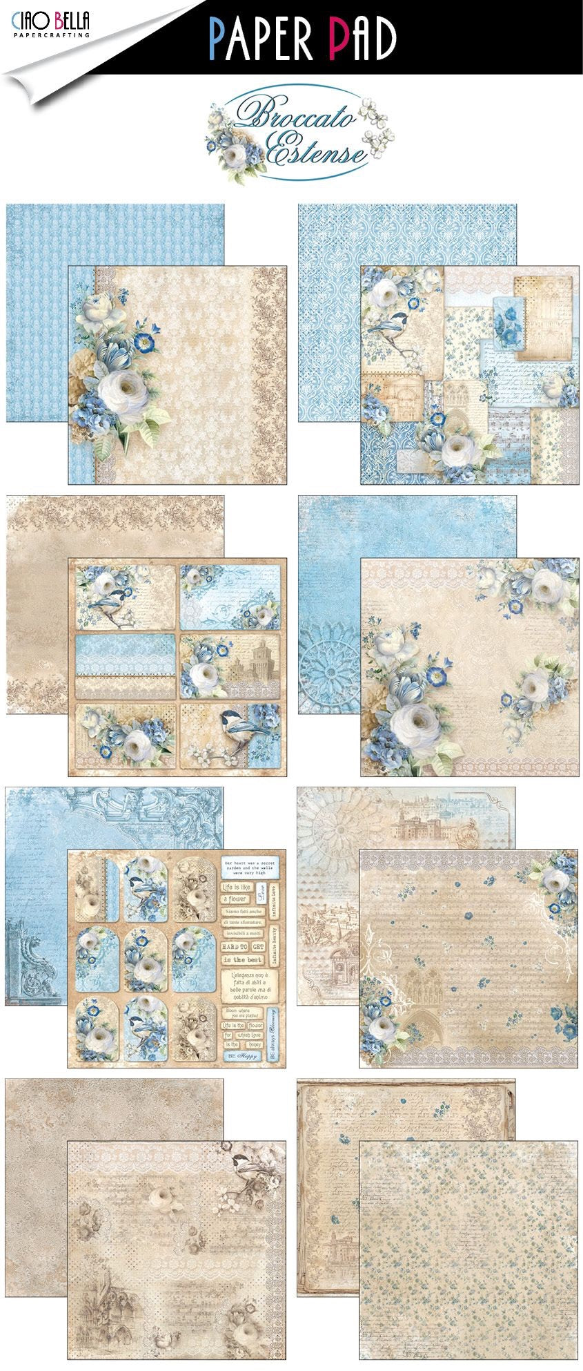 Ciao Bella BROCCATO ESTENSE Paper Pad 12 Sheets Scrapbooksrus