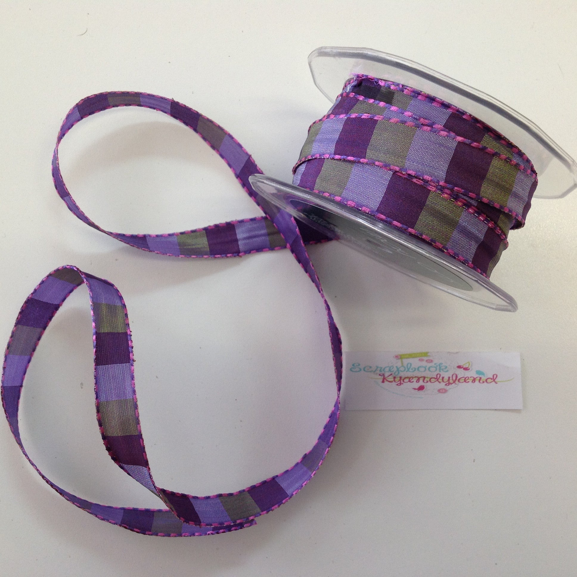 May Arts 1/2"STITCHED SQUARES Ribbon Trim 1 yard yd - Scrapbook Kyandyland
