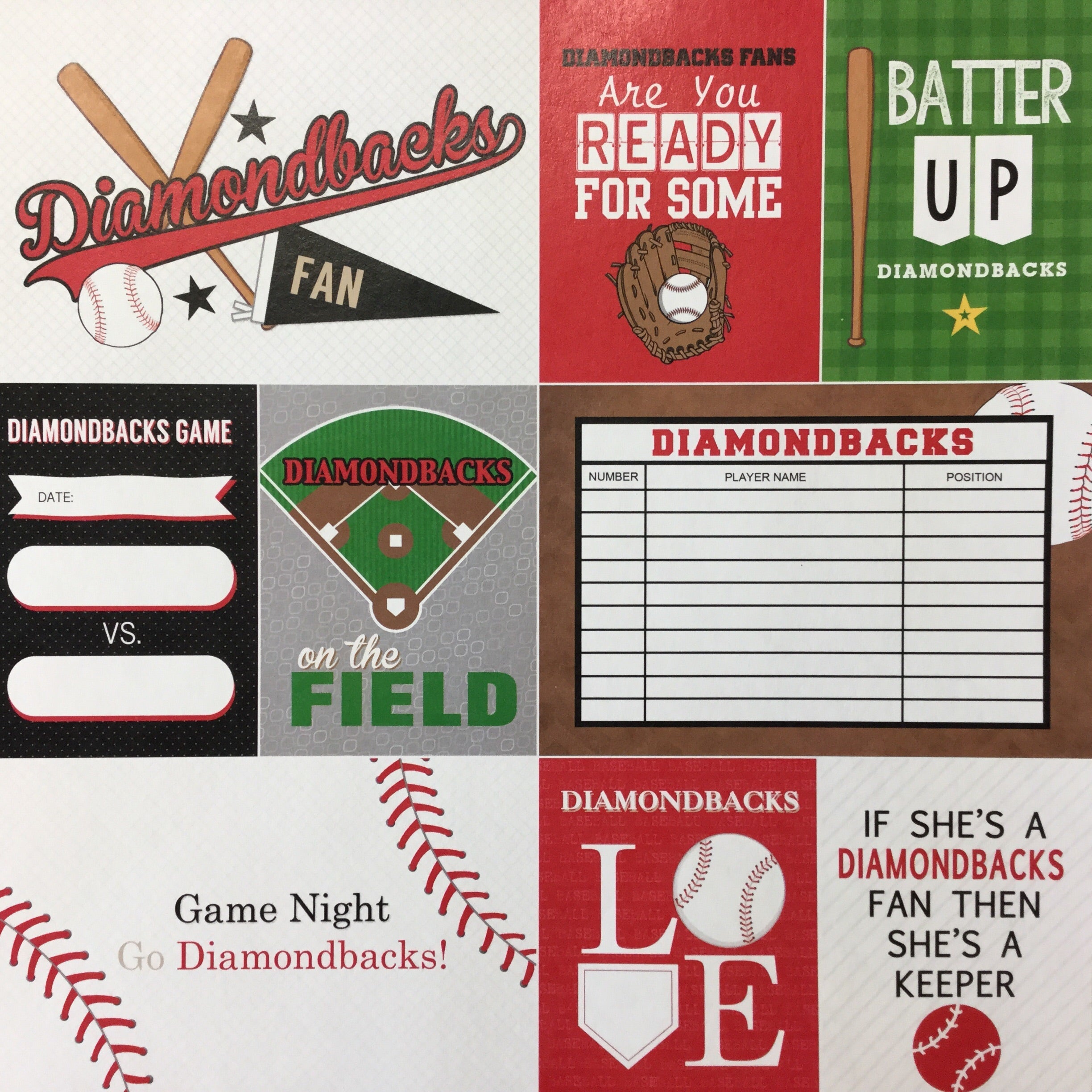 DIAMONDBACKS BASEBALL Pride Kit 12"X12" Scrapbook Paper