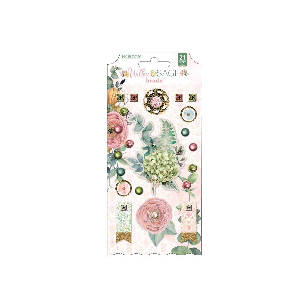 Bo Bunny Willow & Sage BRADS 21pc