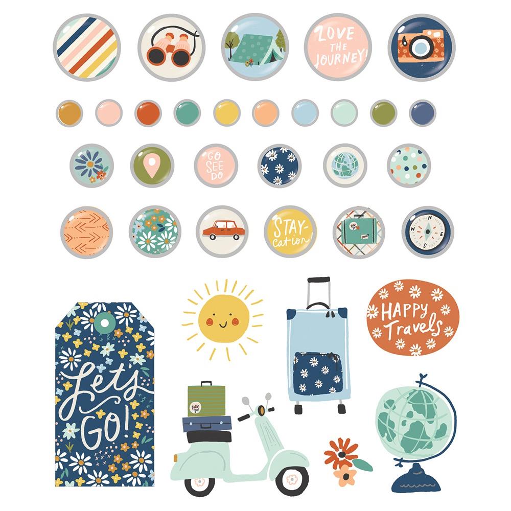 Simple Stories SAFE TRAVELS Decorative Brads & Chipboard Pieces 34pc