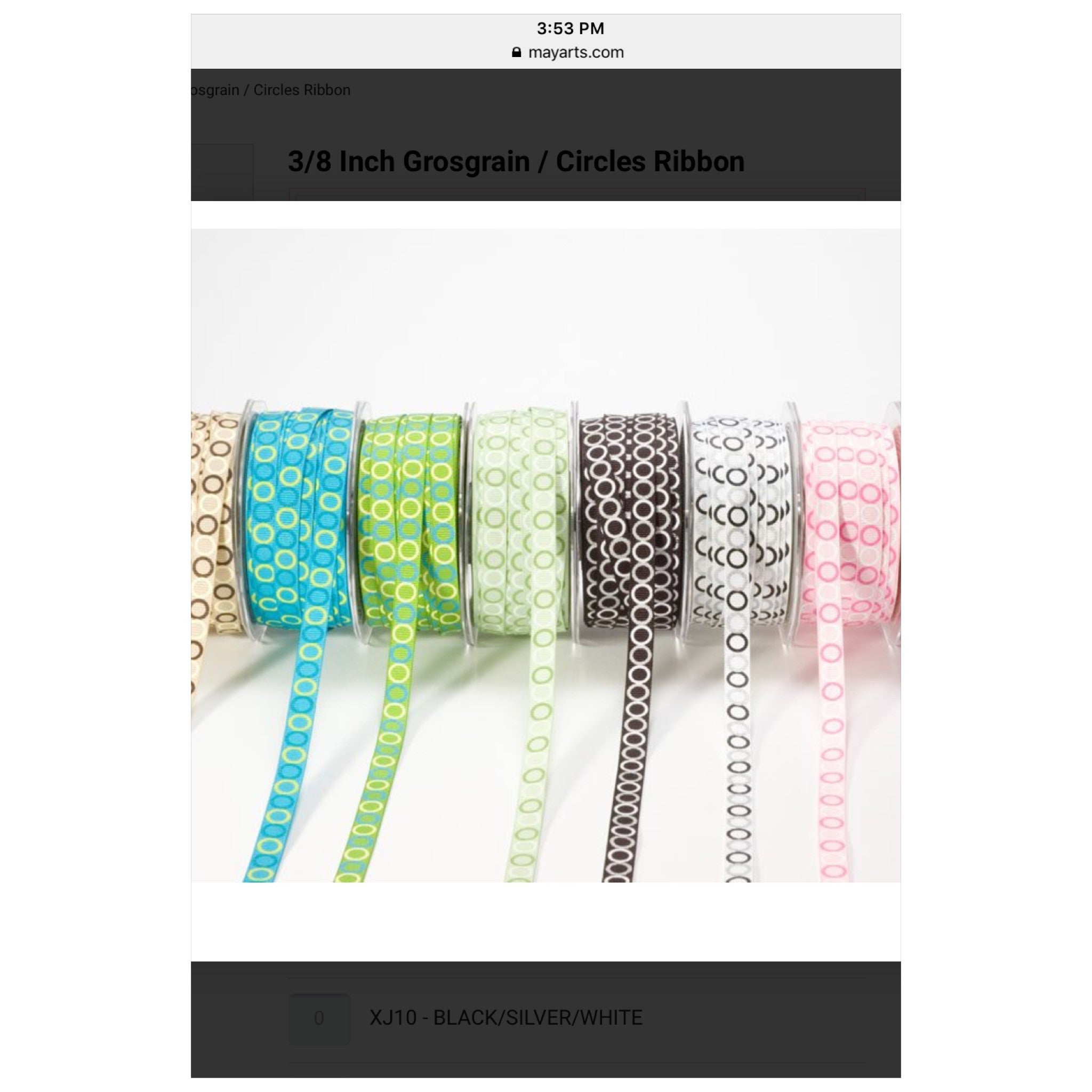 May Arts 3/8" Grosgrain Circle Ribbon 1 yard