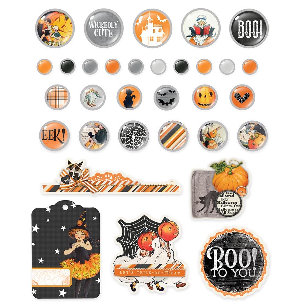 Simple Stories SIMPLE VINTAGE OCTOBER 31st Decorative Brads & Chipboard Pieces 32pc