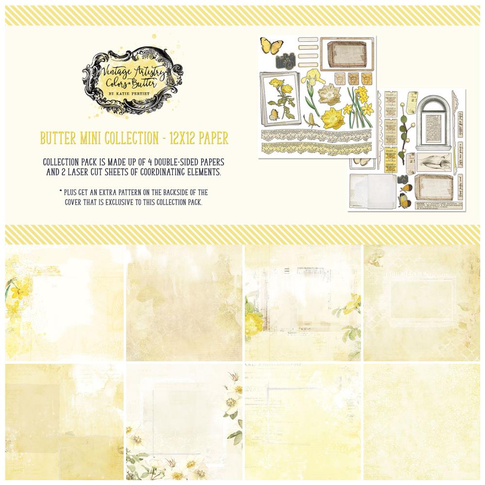 49 and Market Vintage Artistry BUTTER MINI Scrapbook Collection 12"X12" Paper