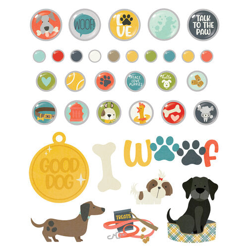 Simple Stories Pet Shoppe DOG Decorative BRADS & CHIPBOARD Pieces 27pc