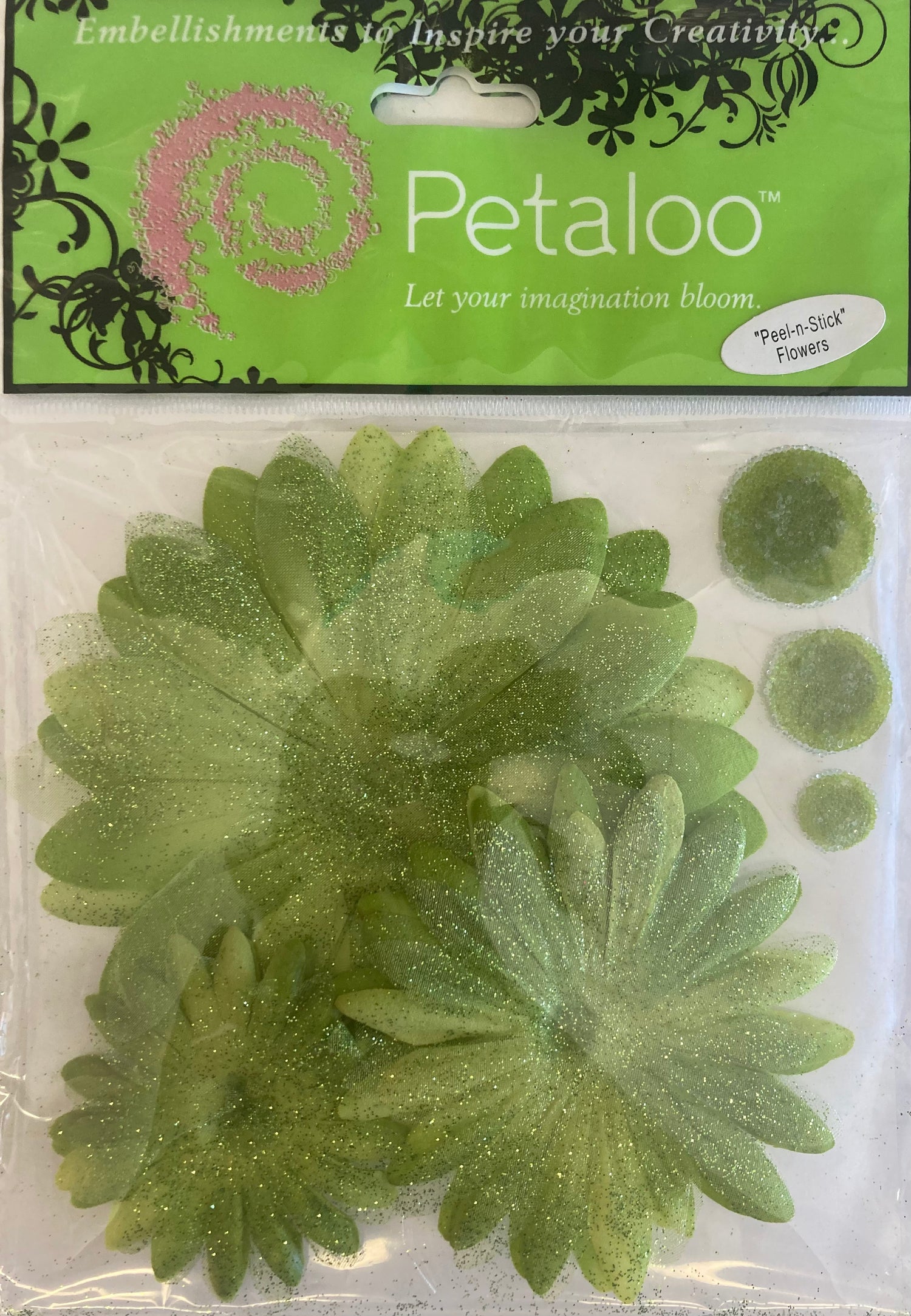 Petaloo Flora Doodles Glittered Daisy Layers GREEN Scrapbooksrus