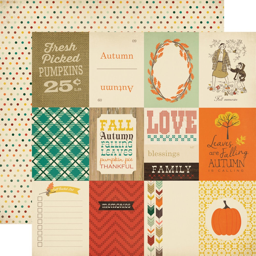 Carta Bella Fall Blessings 3X4 JOURNALING CARDS 12"x12" Paper