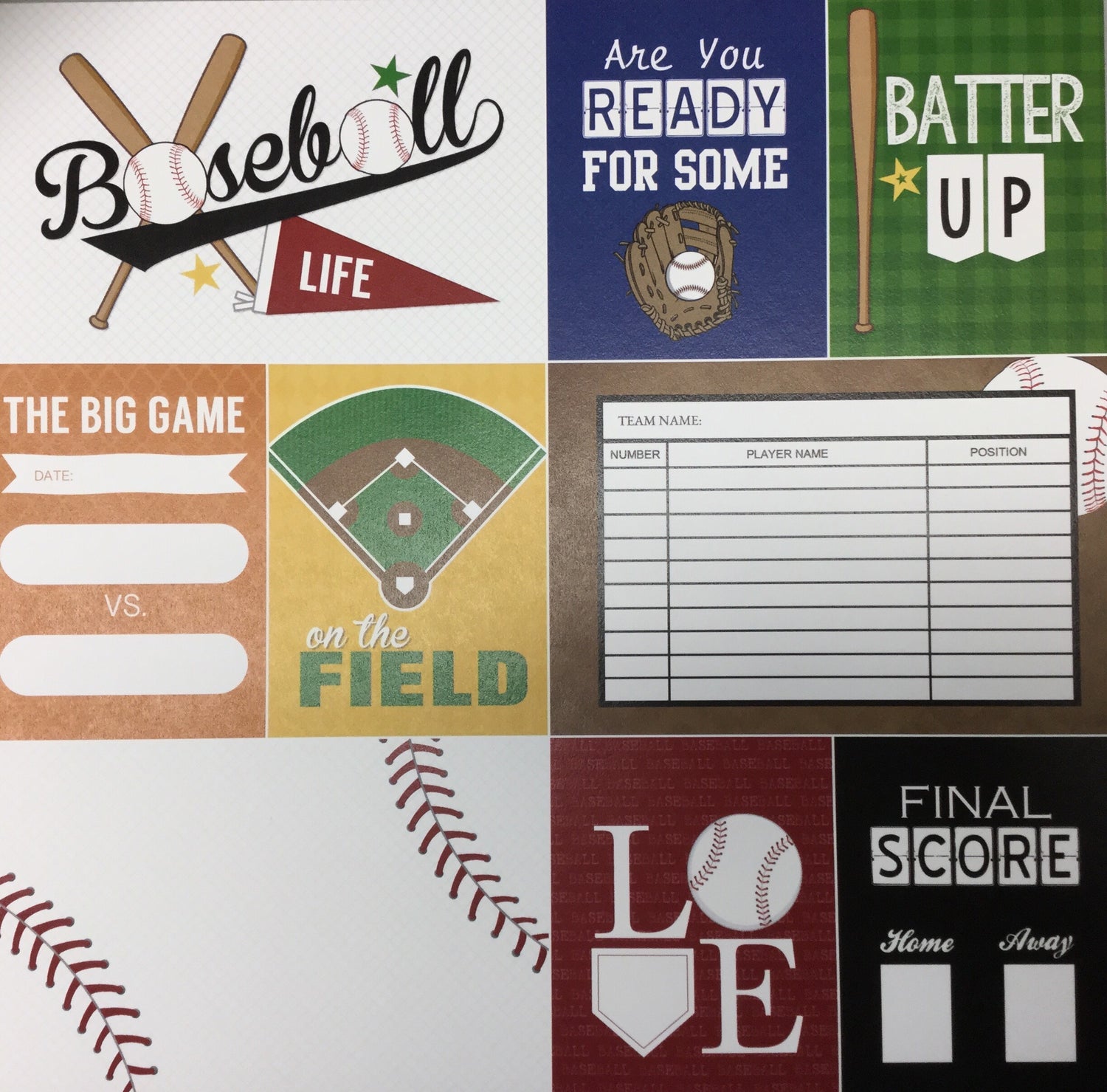 BASEBALL LIFE KIT 12"X12" Scrapbook Paper 12 Sheets