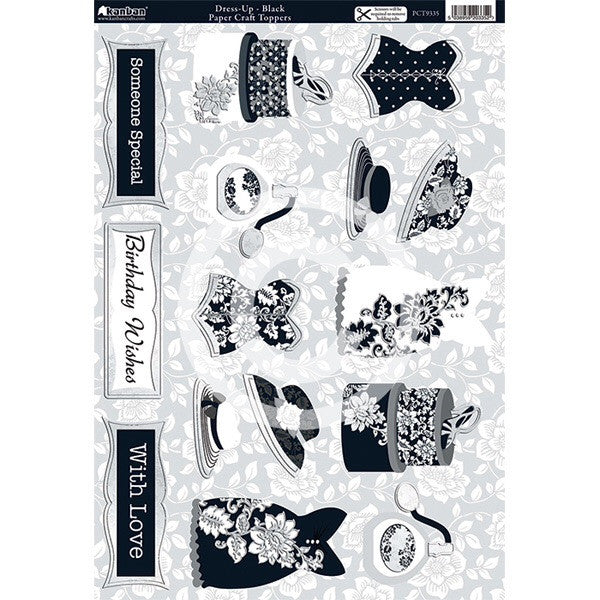 Kanban BLACK &amp; WHITE Paper Craft Topper DieCut Card - Scrapbook Kyandyland