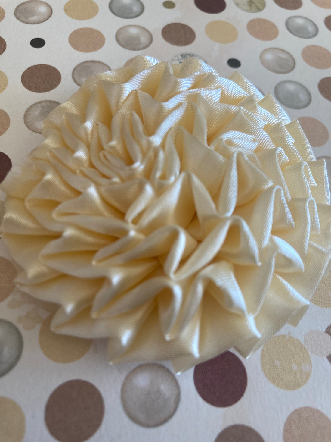 Large Satin CHAMPAGNE PLEATED Fabric Ribbon Flowers 2pc