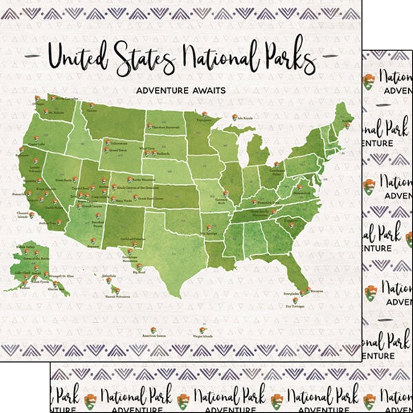 United States National Parks ADVENTURE AWAITS 12&quot;X12&quot; Scrapbook Paper Scrapbooksrus
