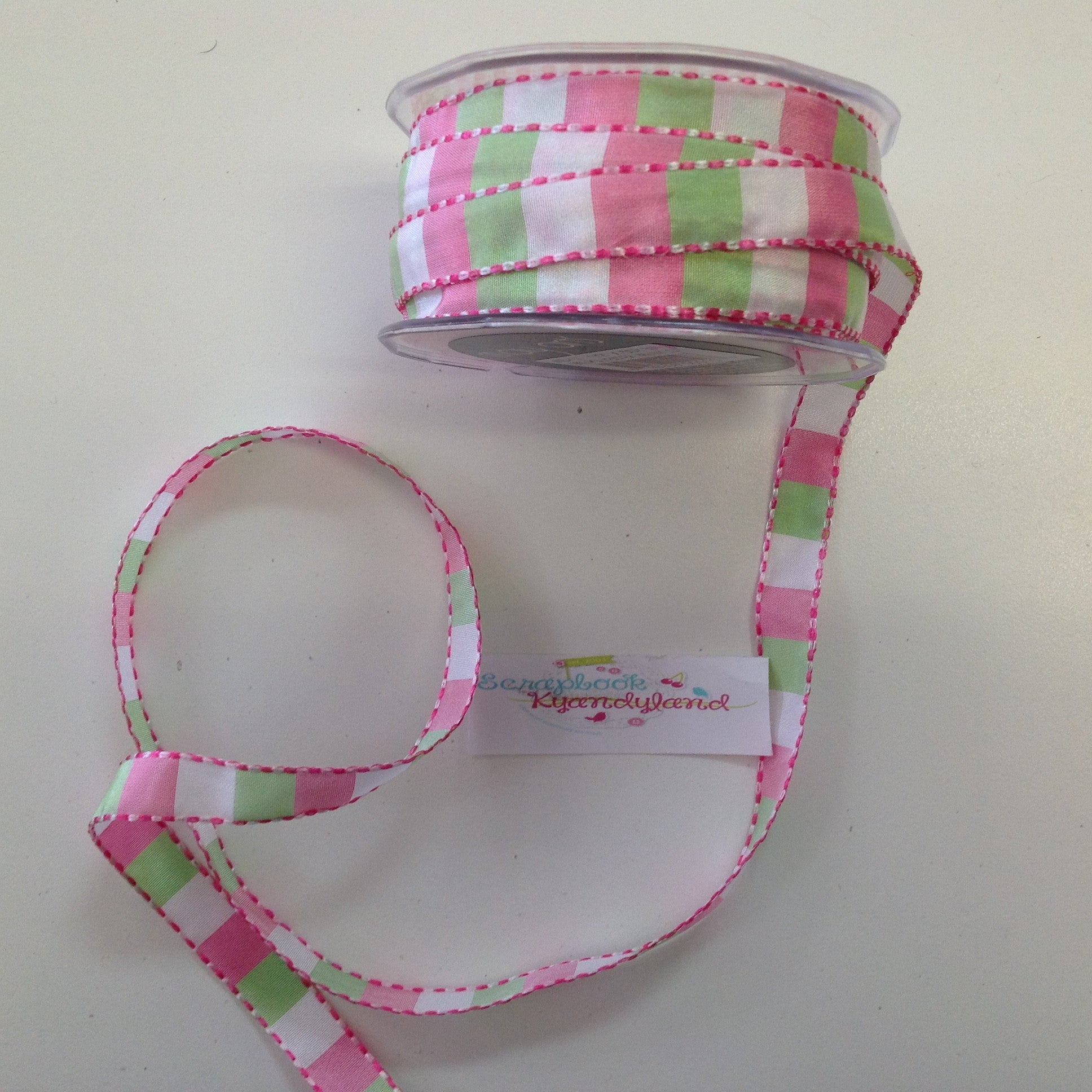 May Arts 1/2"STITCHED SQUARES Ribbon Trim 1 yard yd - Scrapbook Kyandyland