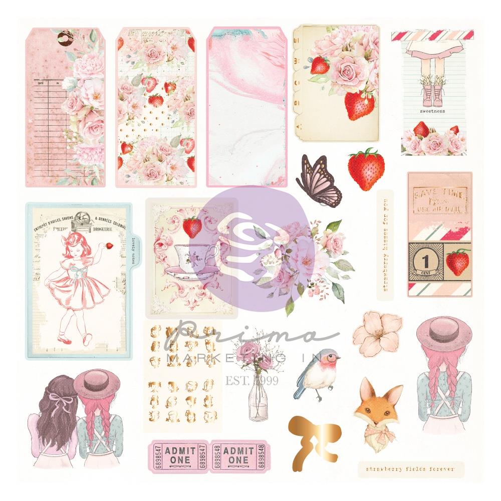 Prima Strawberry Milkshake EPHEMERA Shapes Tags Foil 44pc