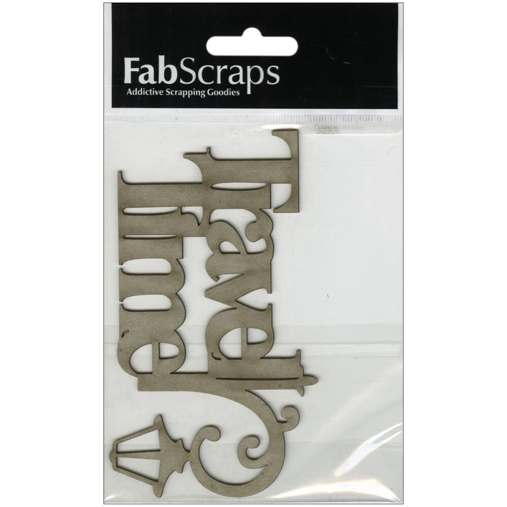 Fabscraps TRAVEL TIME Die-Cut Grey Chipboard Word - Scrapbook Kyandyland