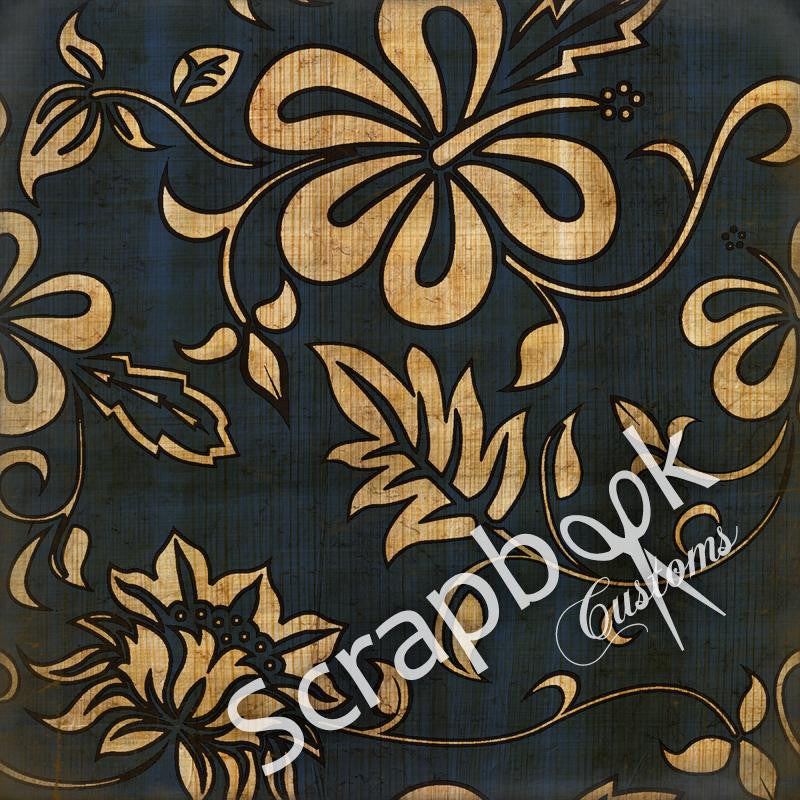 HAWAIIAN FLORAL BLUE 12"X12" Scrapbook Customs Paper
