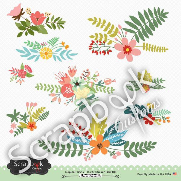 Scrapbook Customs 12x12 TROPICAL FLOWER STICKERS