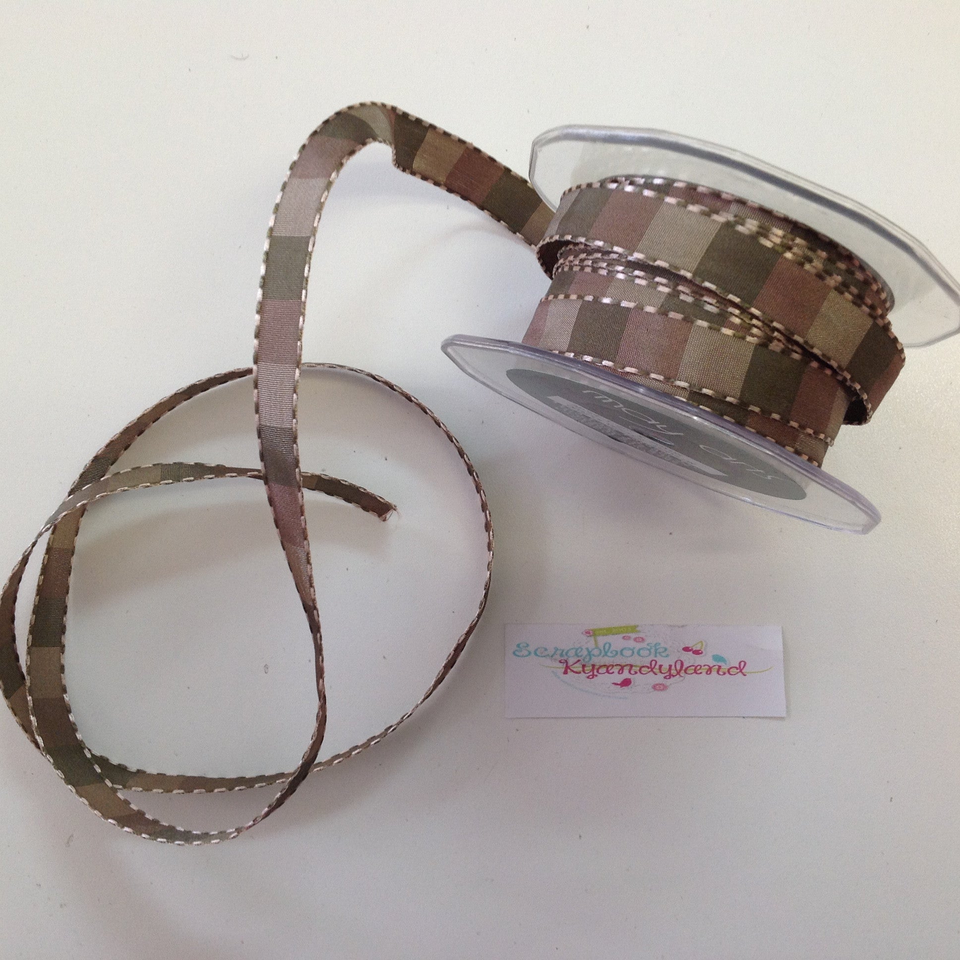 May Arts 1/2"STITCHED SQUARES Ribbon Trim 1 yard yd - Scrapbook Kyandyland