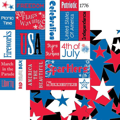 Moxxie RED WHITE BLUE Collection 12"X12" Scrapbook Paper - Scrapbook Kyandyland