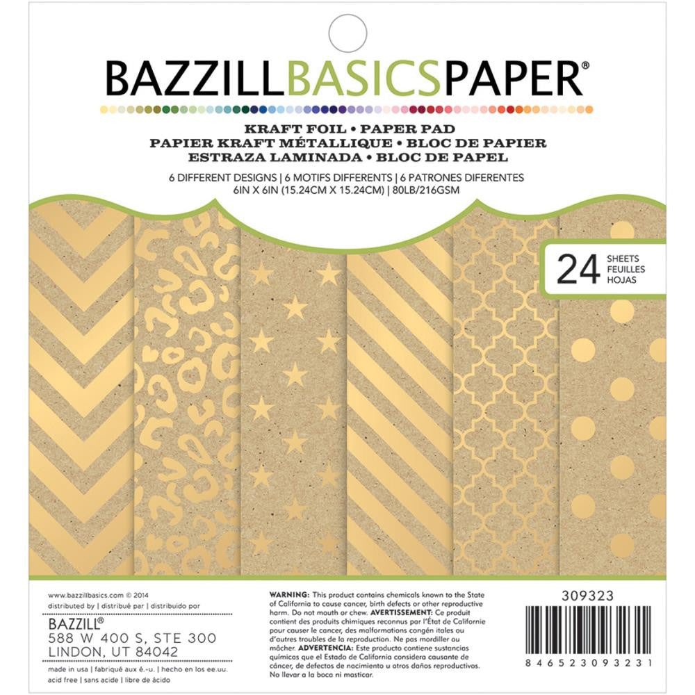 Bazzill Basics Karft GOLD FOIL 6&quot;X6&quot; Paper Pad 24pc
