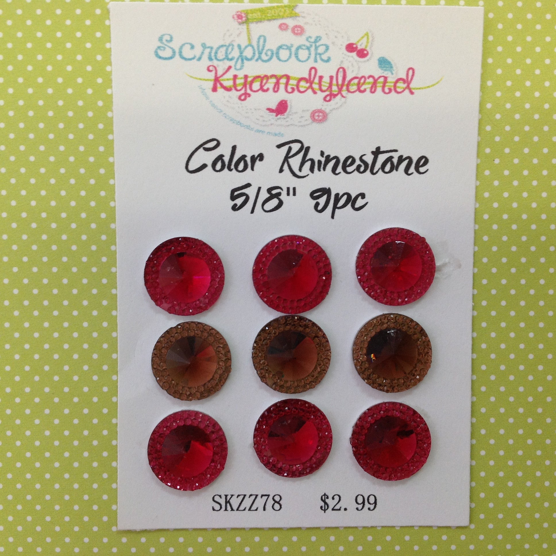 COLOR RHINESTONE Mixed Gems 9pc 5/8"