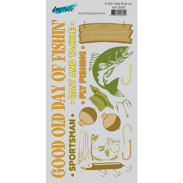 Camp Moxxie A FISH TALE Camping Rub On 16pc - Scrapbook Kyandyland