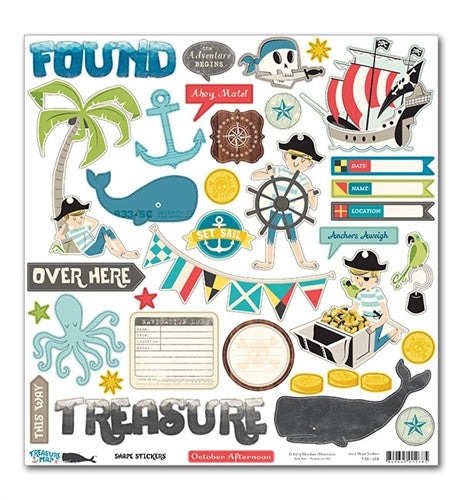 October Afternoon TREASURE MAP 12"X12" Stickers 40pc Scrapbooksrus