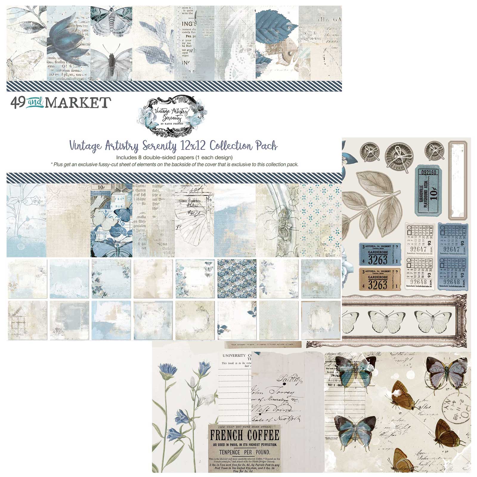 49 and Market Vintage Artistry SERENITY 12”X12” Scrapbook Collection Kit