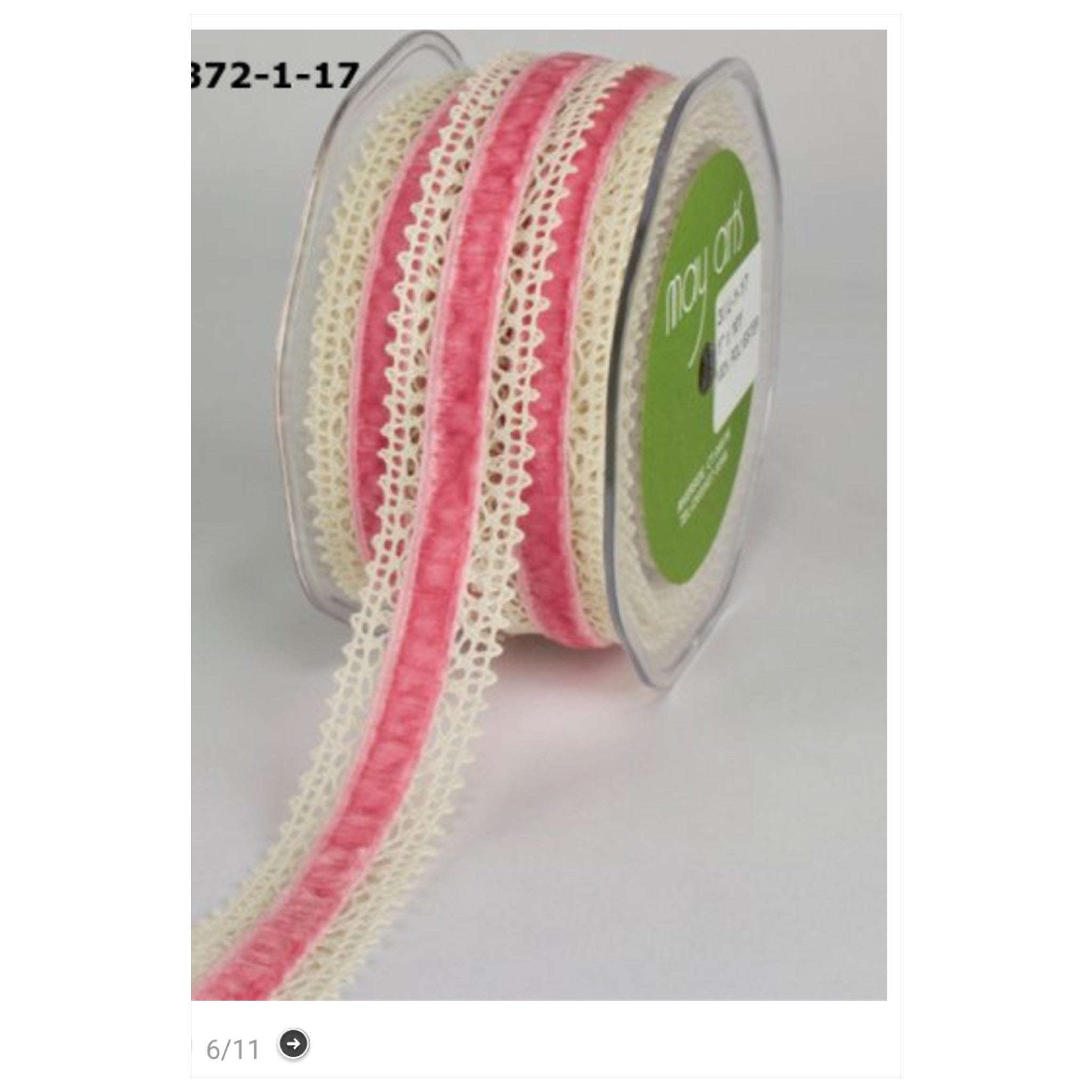May Arts 1" Crochet Velvet Center Ribbon 1 yard