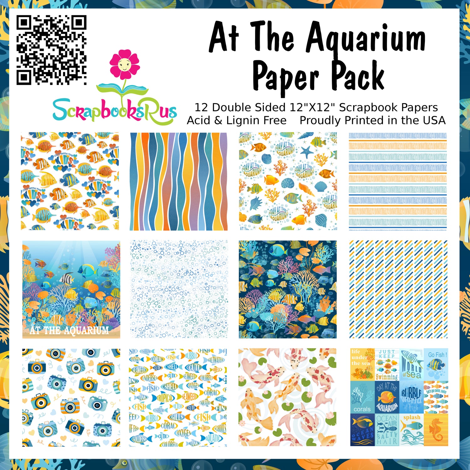 Scrapbooksrus AT THE AQUARIUM PACK 12pc 12"X12" Scrapbook Paper