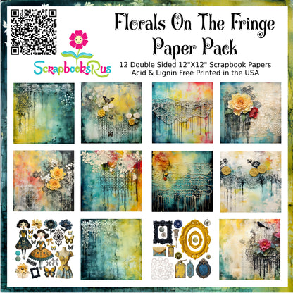 Scrapbooksrus FLORALS ON THE FRINGE PACK 12pc 12"X12" Scrapbook Paper